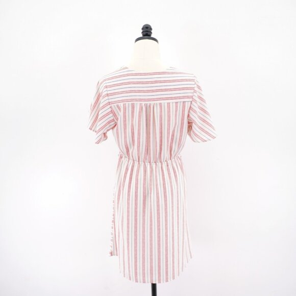 Monteau Large White Pink Blue Striped Belted Wrap Tunic Large Dress V-Neck - Picture 5 of 9